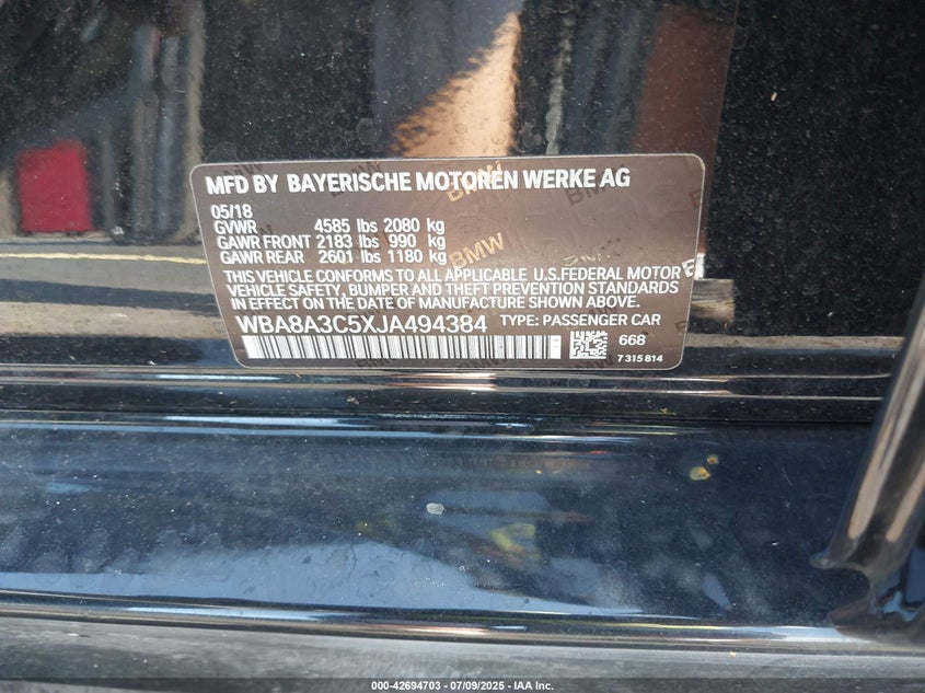 2018 BMW 320I XDRIVE - WBA8A3C5XJA494384