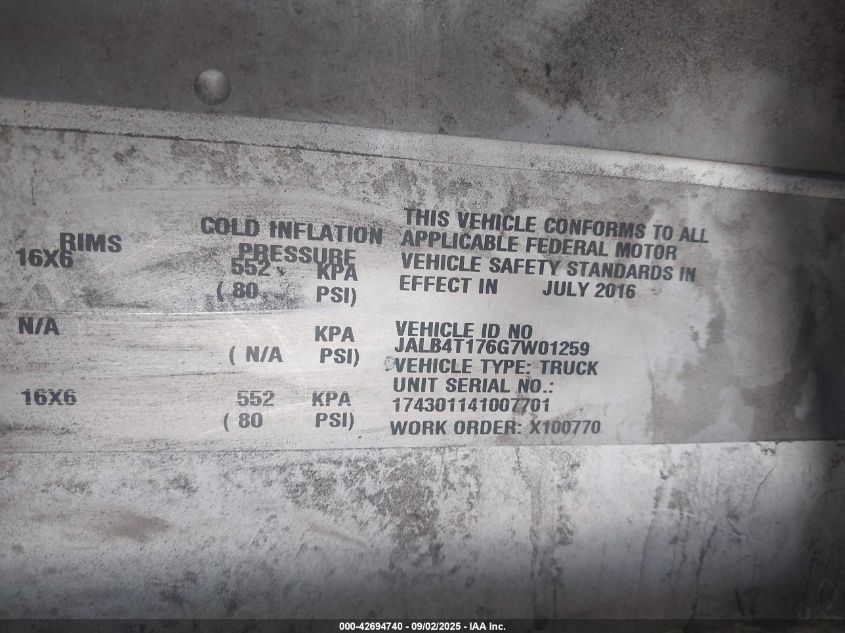 2016 Isuzu Npr VIN: JALB4T176G7W01259 Lot: 42694740