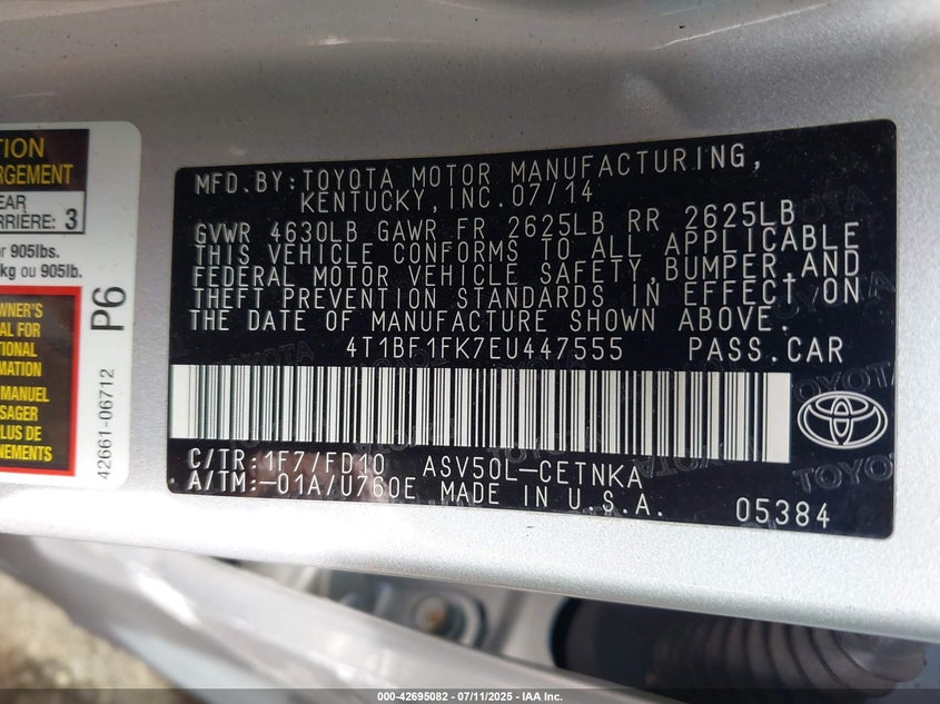 2014 TOYOTA CAMRY LE - 4T1BF1FK7EU447555