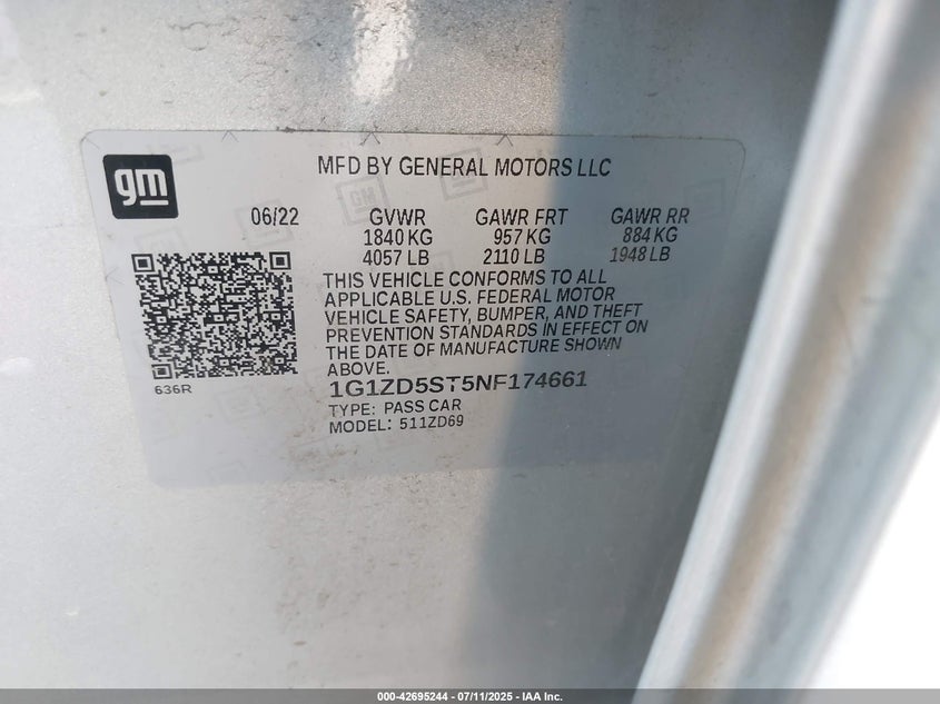 2022 CHEVROLET MALIBU FWD LT - 1G1ZD5ST5NF174661