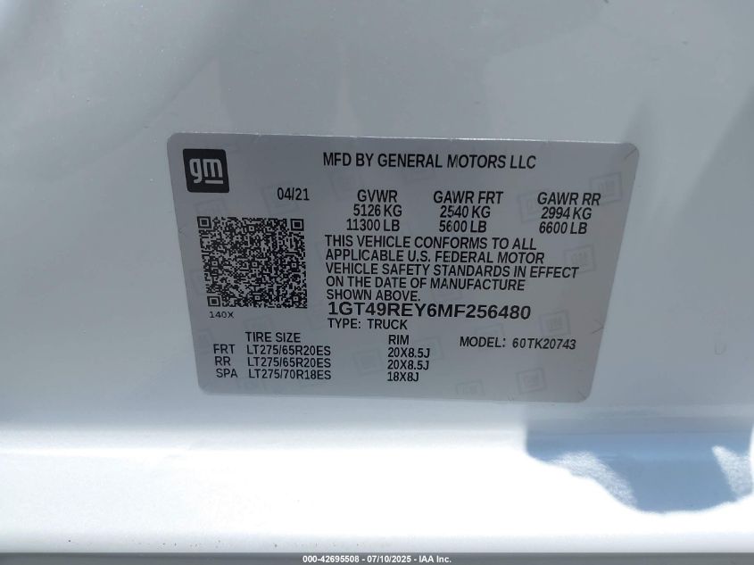 2021 GMC Sierra - 1GT49REY6MF256480