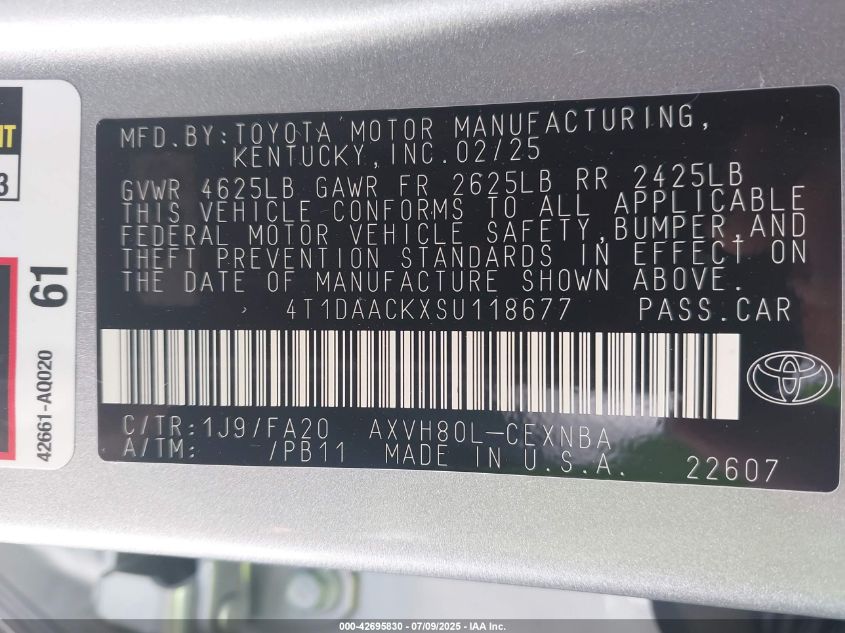 2025 Toyota Camry - 4T1DAACKXSU118677