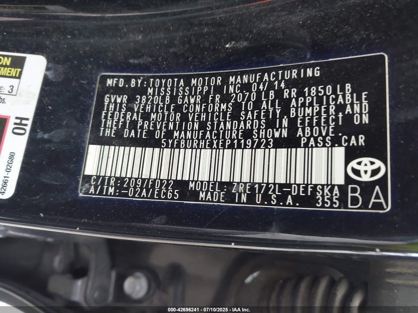 2014 TOYOTA COROLLA S PLUS - 5YFBURHEXEP119723