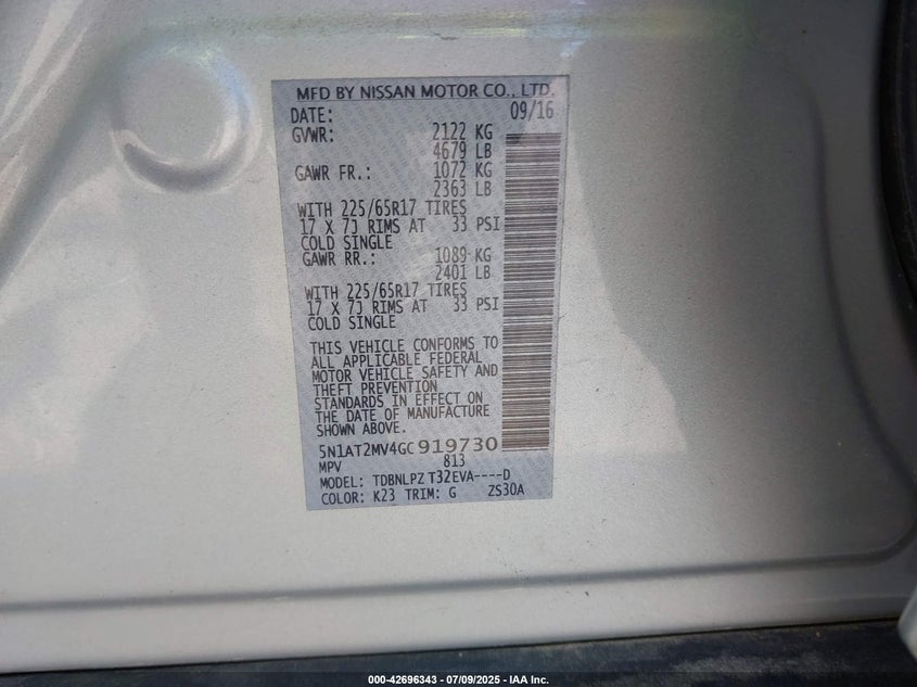 2016 NISSAN ROGUE S - 5N1AT2MV4GC919730