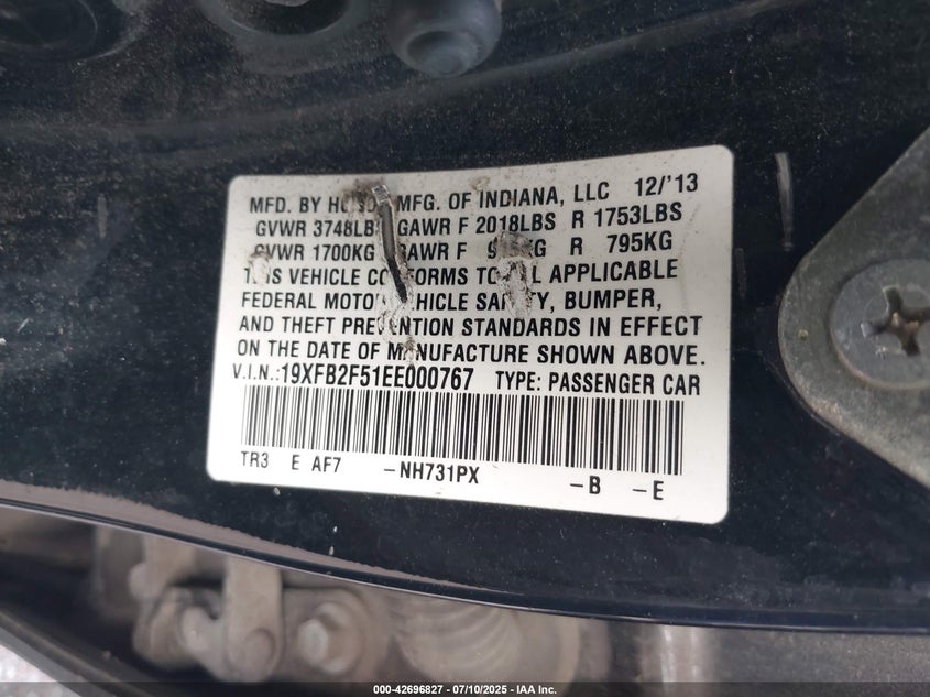 2014 HONDA CIVIC LX - 19XFB2F51EE000767