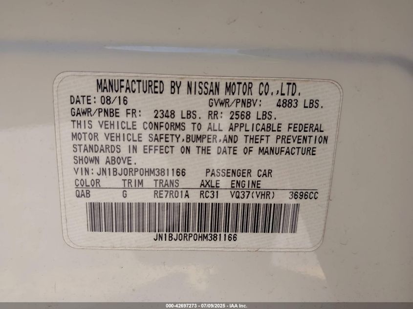 2017 Infiniti Qx50 VIN: JN1BJ0RP0HM381166 Lot: 42697273