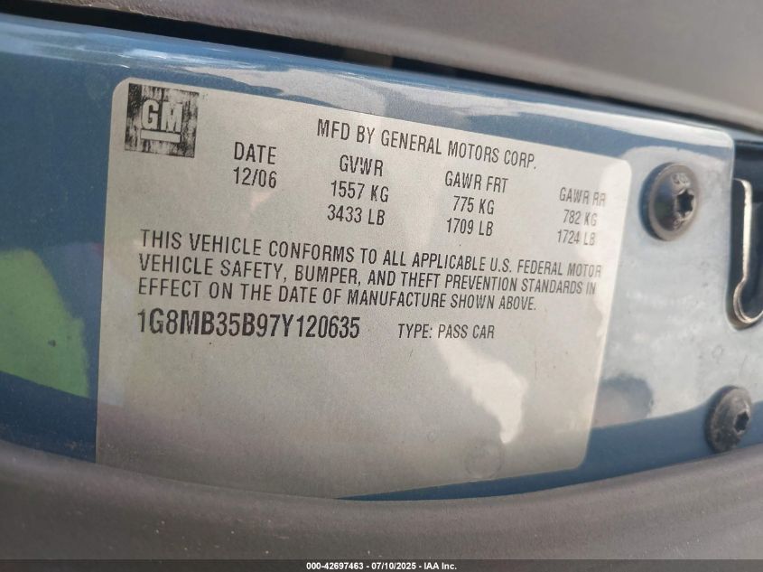 2007 Saturn Sky VIN: 1G8MB35B97Y120635 Lot: 42697463
