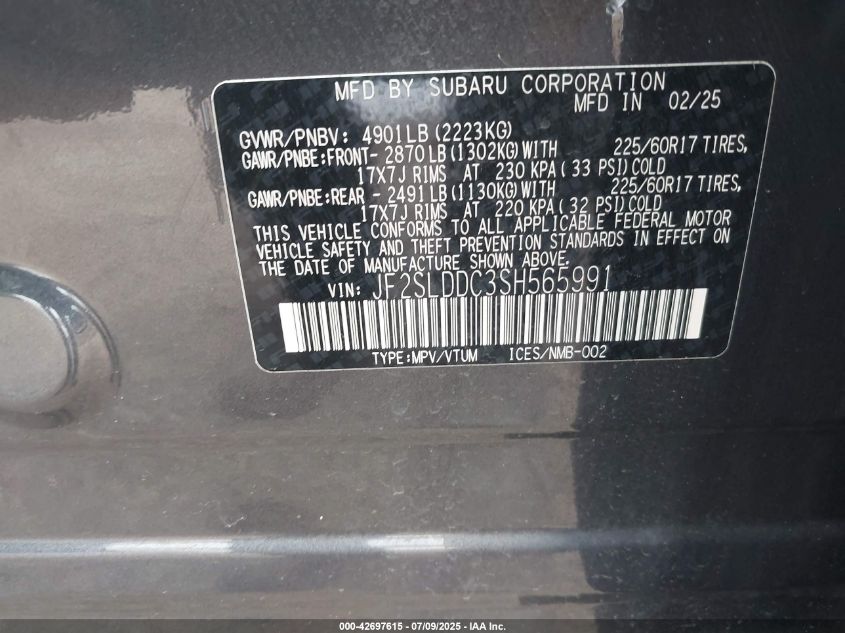 2025 Subaru Forester - JF2SLDDC3SH565991