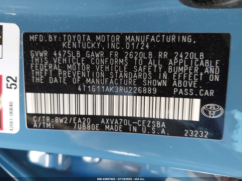 2024 TOYOTA CAMRY SE - 4T1G11AK3RU226889