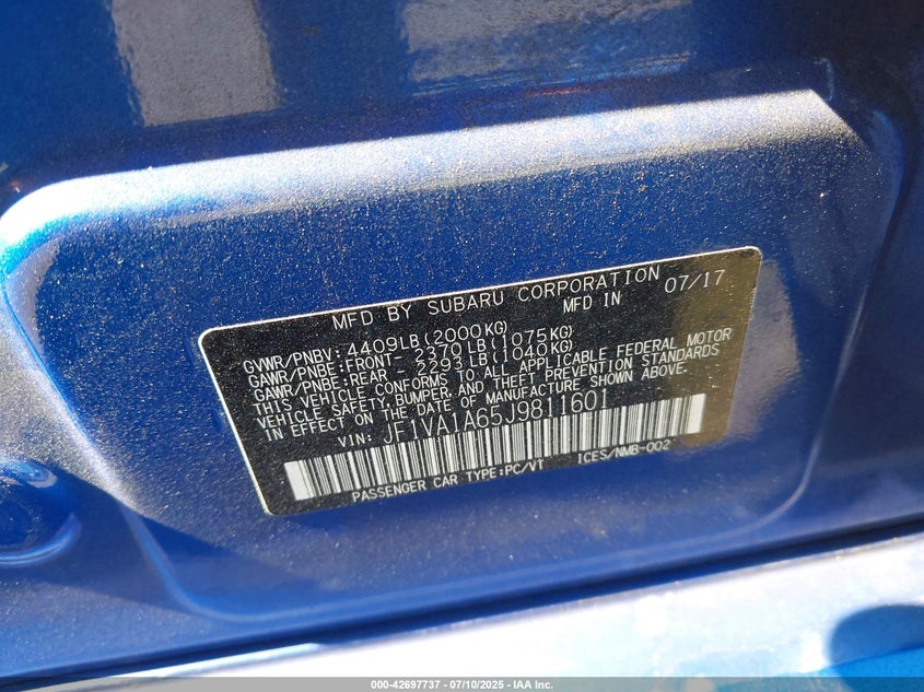 2018 SUBARU WRX - JF1VA1A65J9811601