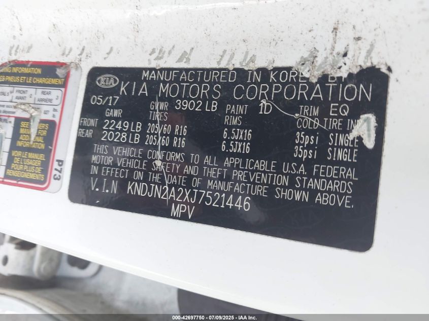 2018 Kia Soul VIN: KNDJN2A2XJ7521446 Lot: 42697750