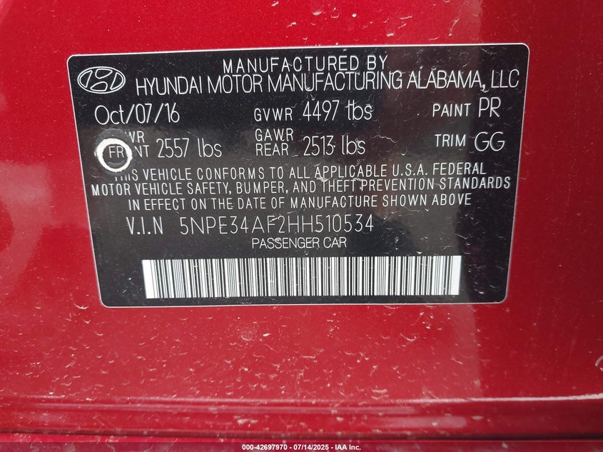 2017 HYUNDAI SONATA SPORT - 5NPE34AF2HH510534