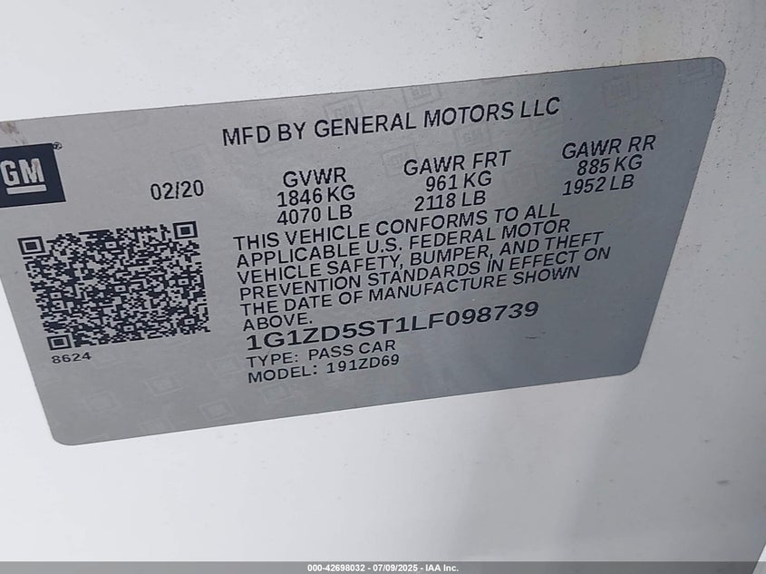 2020 CHEVROLET MALIBU FWD LT - 1G1ZD5ST1LF098739