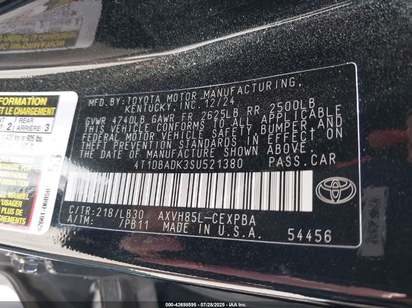 2025 Toyota Camry - 4T1DBADK3SU521380