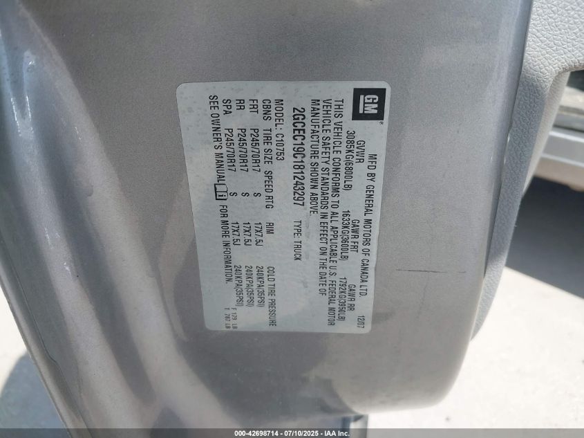 2008 Chevrolet Silverado 1500 Work Truck VIN: 2GCEC19C181243297 Lot: 42698714