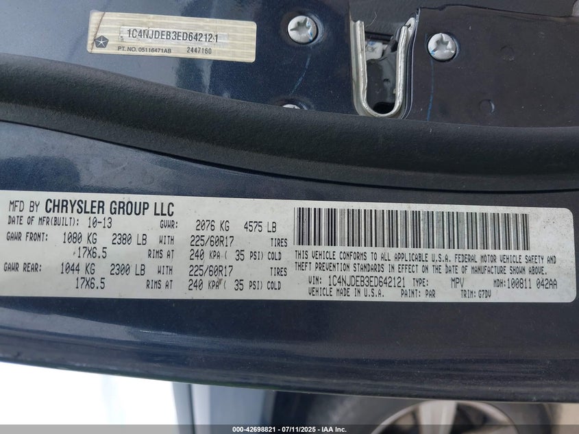 2014 JEEP COMPASS LATITUDE - 1C4NJDEB3ED642121