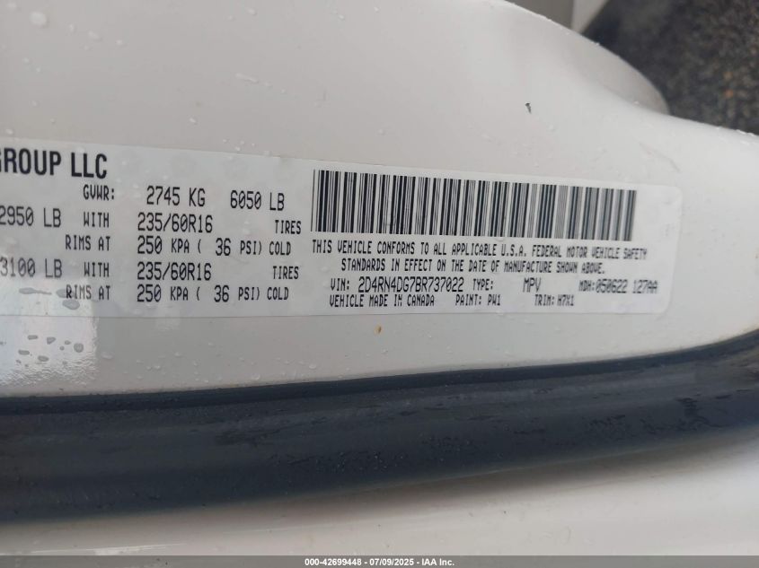 2011 Dodge Grand Caravan Express VIN: 2D4RN4DG7BR737022 Lot: 42699448