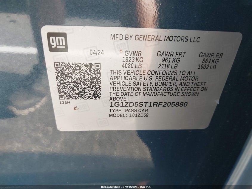 2024 CHEVROLET MALIBU FWD 1LT - 1G1ZD5ST1RF205880