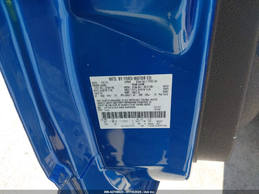 2011 Ford F-150 Xlt VIN: 1FTFX1EF5BFA90559 Lot: 42700023