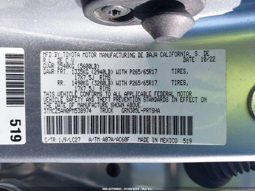 2023 Toyota Tacoma Trd Sport VIN: 3TMCZ5AN0PM53897 Lot: 42700653