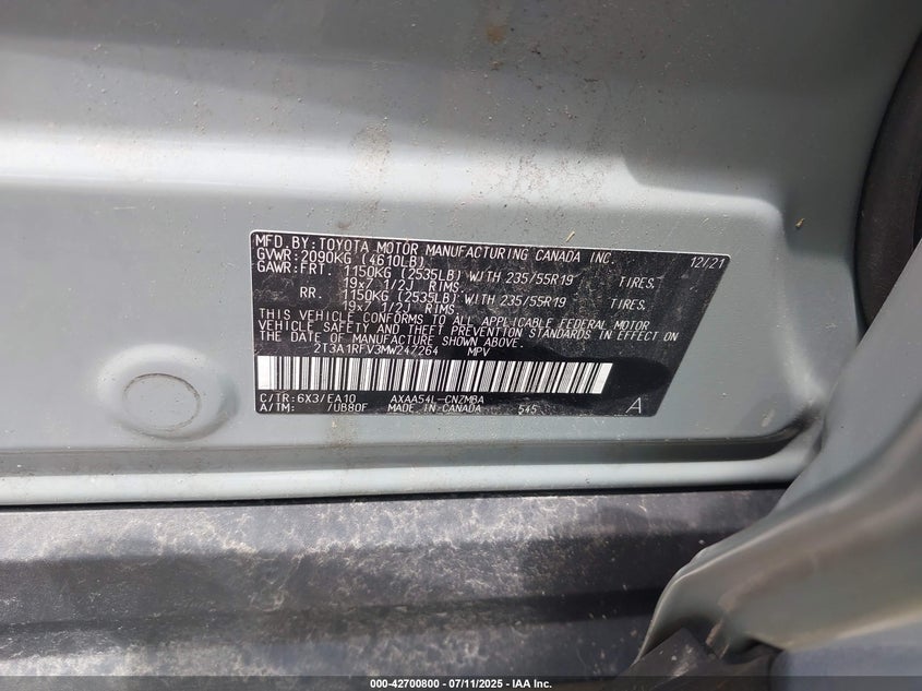 2021 TOYOTA RAV4 XLE PREMIUM - 2T3A1RFV3MW247264