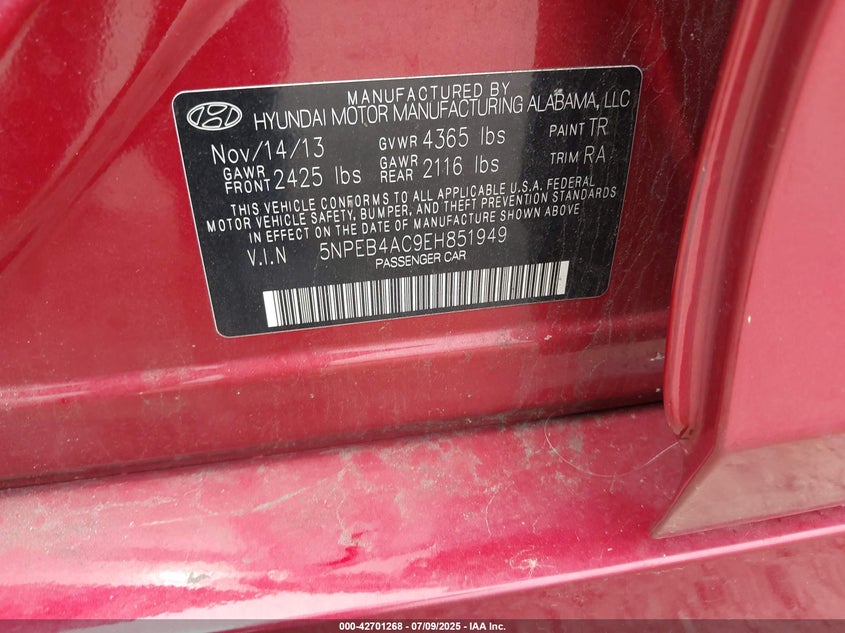 2014 HYUNDAI SONATA GLS - 5NPEB4AC9EH851949