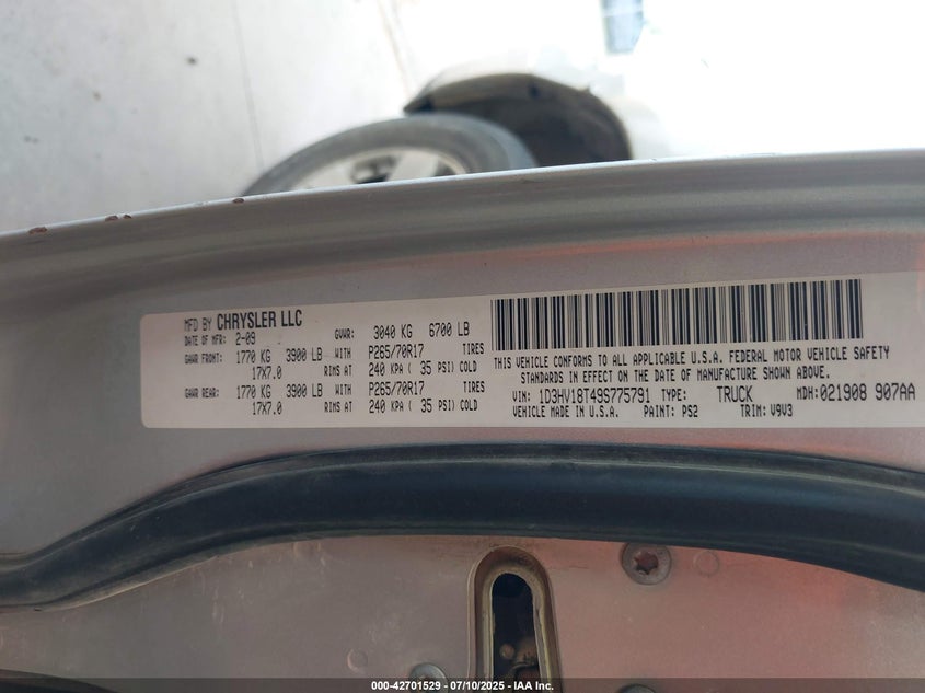 2009 Dodge Ram 1500 Slt/Sport/Trx VIN: 1D3HV18T49S775791 Lot: 42701529