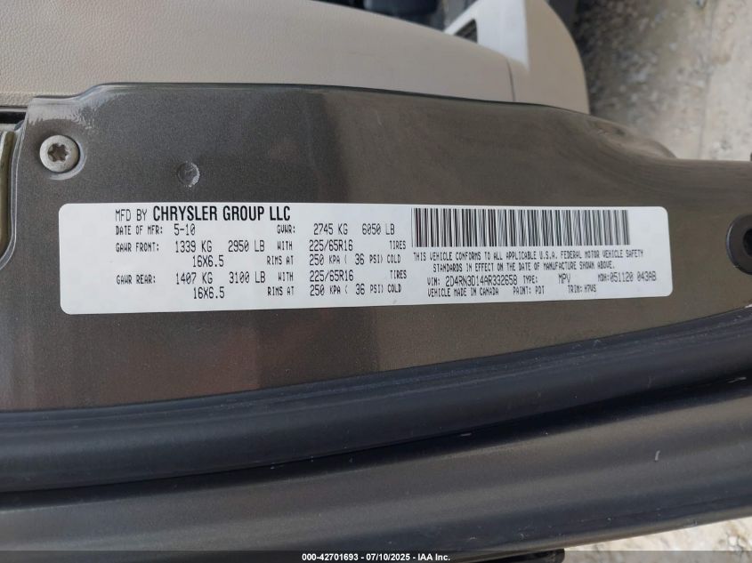 2010 Dodge Grand Caravan Hero VIN: 2D4RN3D14AR332658 Lot: 42701693