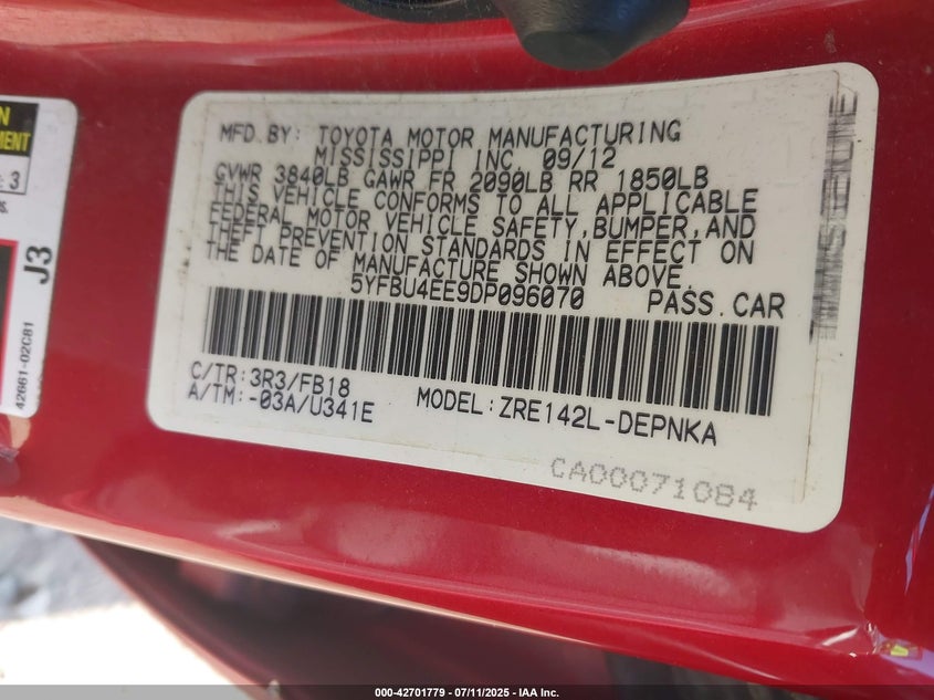 2013 TOYOTA COROLLA LE - 5YFBU4EE9DP096070