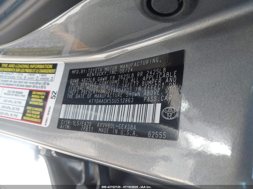 VIN 4T1DAACK5SU512863 2025 TOYOTA CAMRY SE