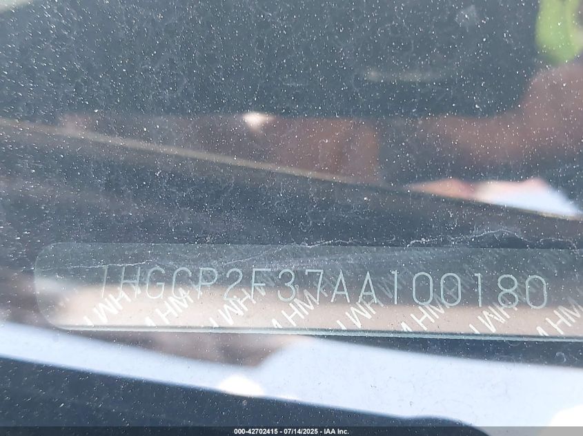 2010 Honda Accord 2.4 Lx VIN: 1HGCP2F37AA100180 Lot: 42702415