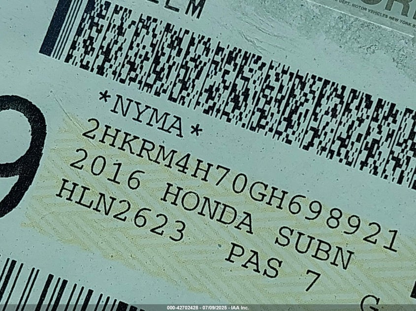 2016 HONDA CR-V EXL - 2HKRM4H70GH698921