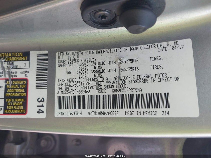 2017 TOYOTA TACOMA SR V6 - 3TMCZ5AN8HM085463