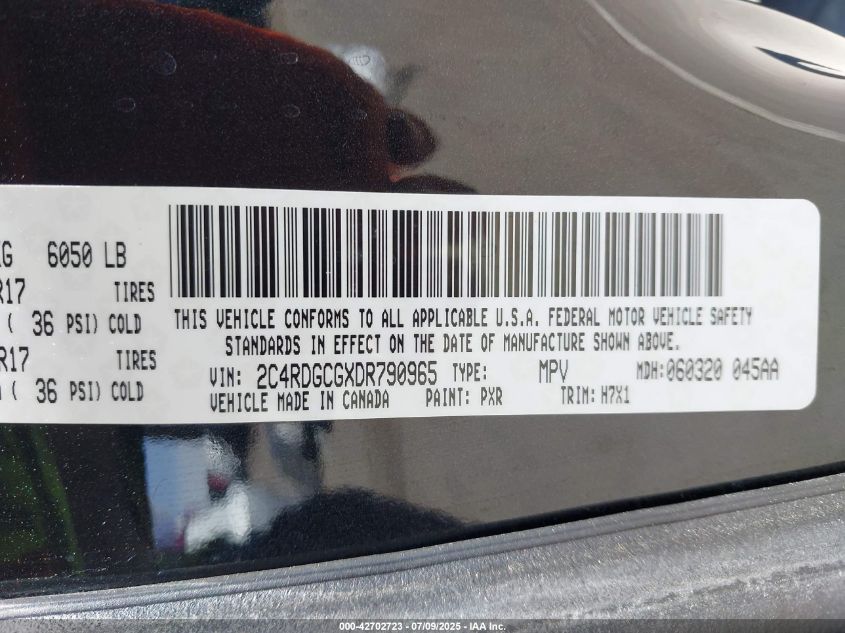 2013 Dodge Grand Caravan Sxt VIN: 2C4RDGCGXDR790965 Lot: 42702723