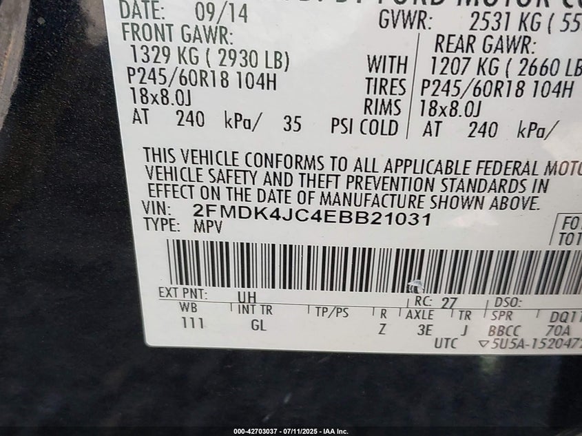 2014 FORD EDGE SEL - 2FMDK4JC4EBB21031