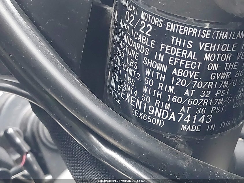 2022 KAWASAKI EX650 N - ML5EXEN19NDA74143