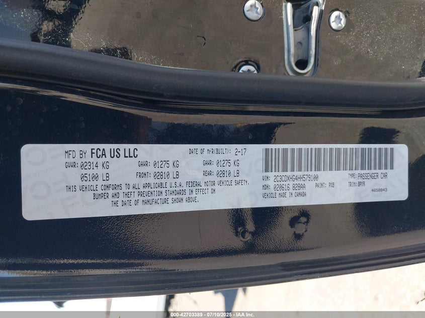 2017 DODGE CHARGER SXT RWD - 2C3CDXHG4HH579100