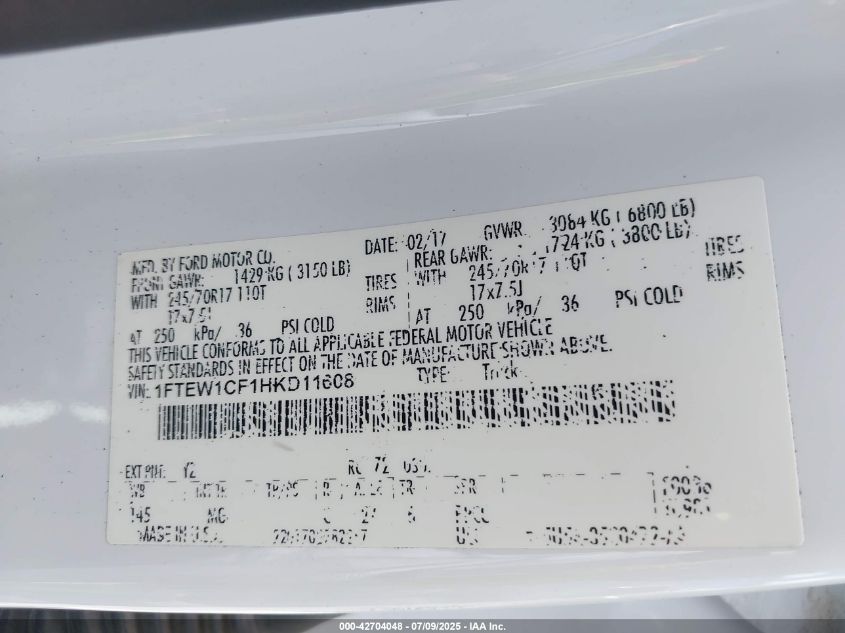 2017 Ford F-150 Xlt VIN: 1FTEW1CF1HKD11608 Lot: 43433617
