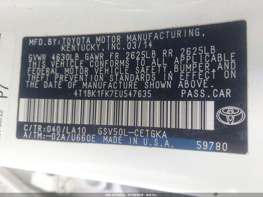 2014 TOYOTA CAMRY SE/XLE - 4T1BK1FK7EU547635