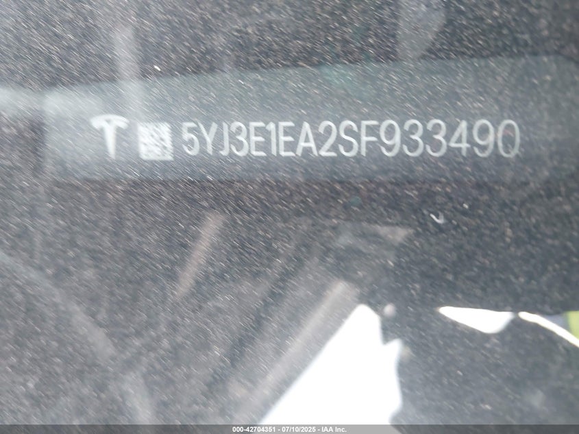 2025 Tesla Model 3 Long Range Rear-Wheel Drive VIN: 5YJ3E1EA2SF933490 Lot: 42704351