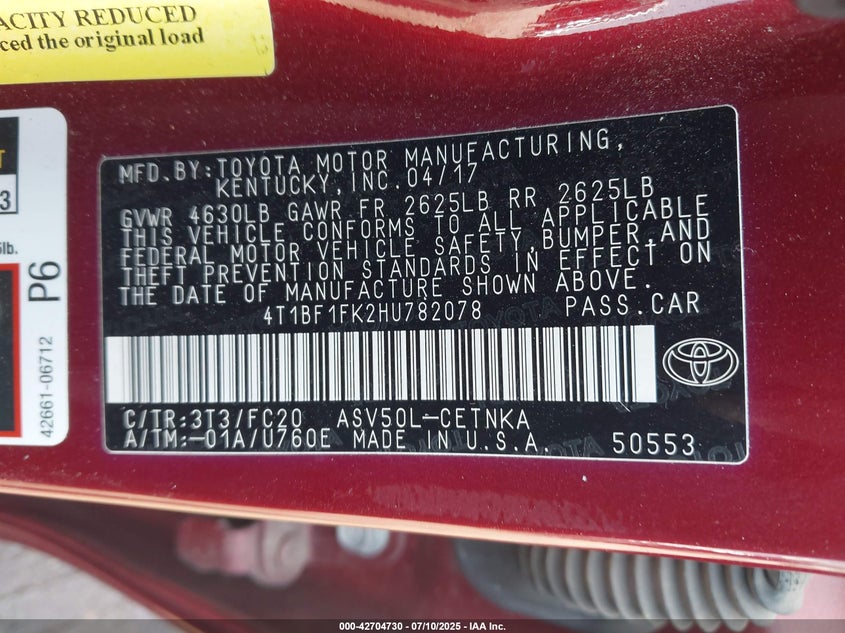 2017 TOYOTA CAMRY LE - 4T1BF1FK2HU782078