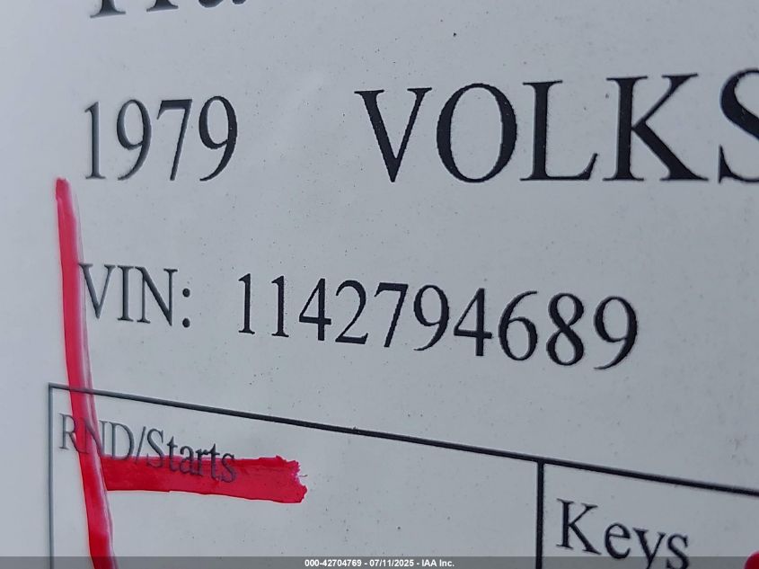 1979 Volkswagen Beetle Super VIN: 1142794689 Lot: 42704769