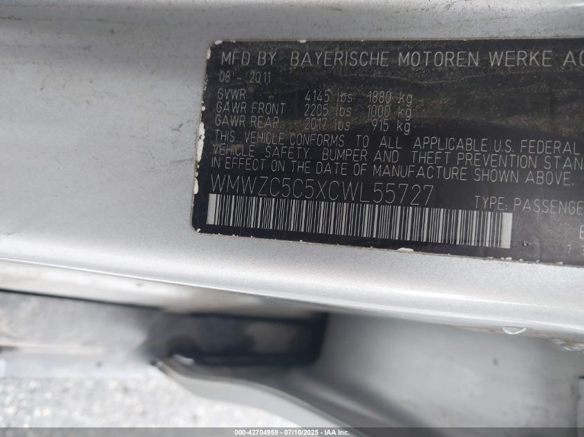 2012 Mini Cooper S Countryman VIN: WMWZC5C5XCWL55727 Lot: 42704959