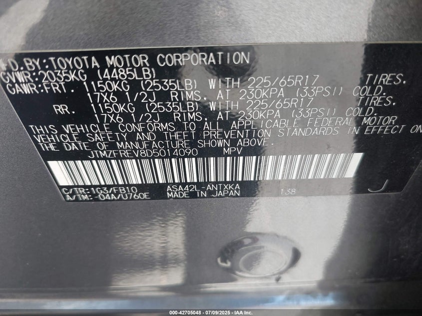 2013 TOYOTA RAV4 LE - JTMZFREV8D5014090