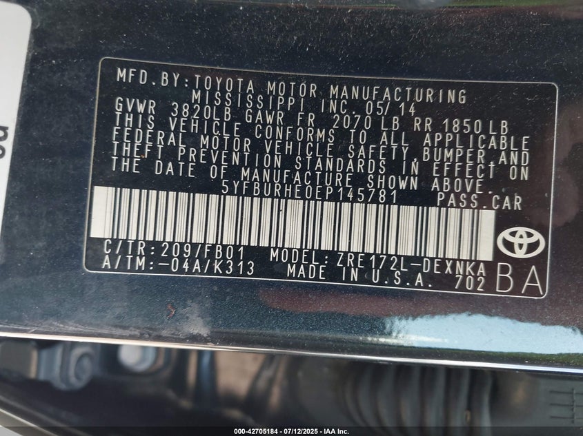 2014 TOYOTA COROLLA LE - 5YFBURHE0EP145781