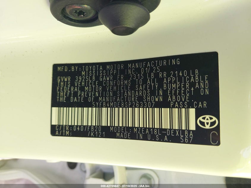 2025 TOYOTA COROLLA LE - 5YFB4MDE8SP263307