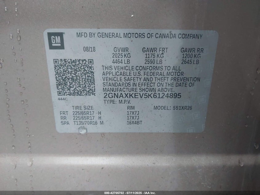 2019 CHEVROLET EQUINOX LT - 2GNAXKEV5K6124895