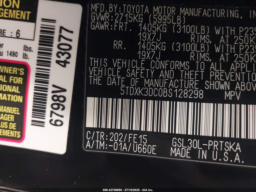 2011 Toyota Sienna Se VIN: 5TDXK3DC0BS128298 Lot: 42706590