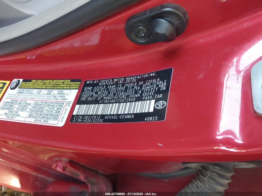 2007 Toyota Camry Le VIN: 4T1BE46K17U072849 Lot: 42706986