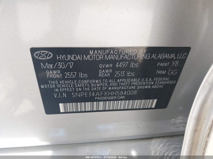 2017 HYUNDAI SONATA SPORT - 5NPE34AFXHH584008